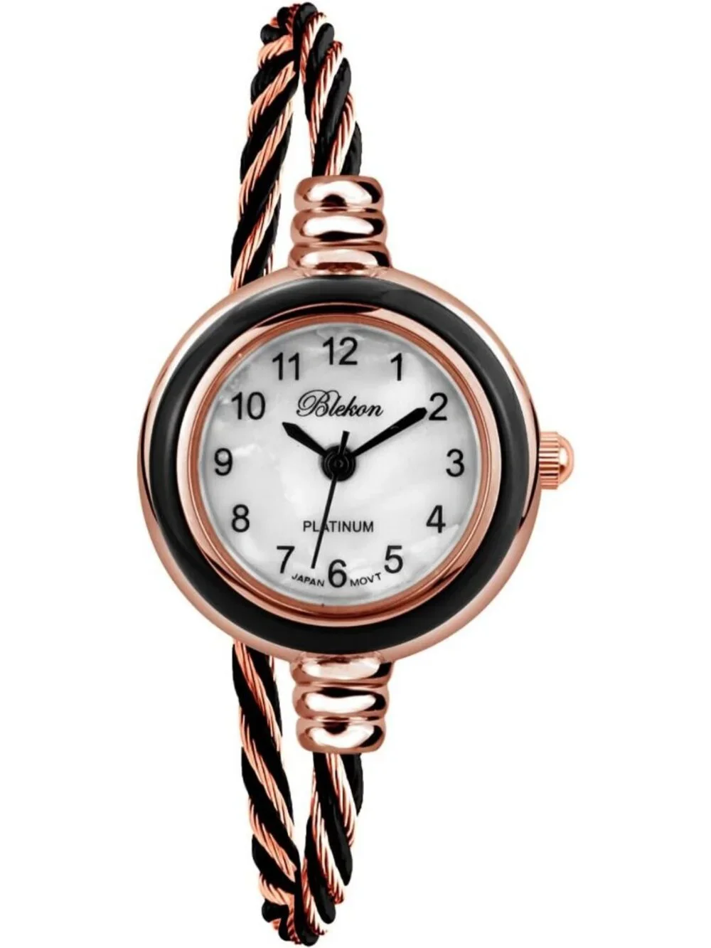 Elegant Women's Cuff Watch - Round Analog, Arabic Numbers, 23mm Case, Cable